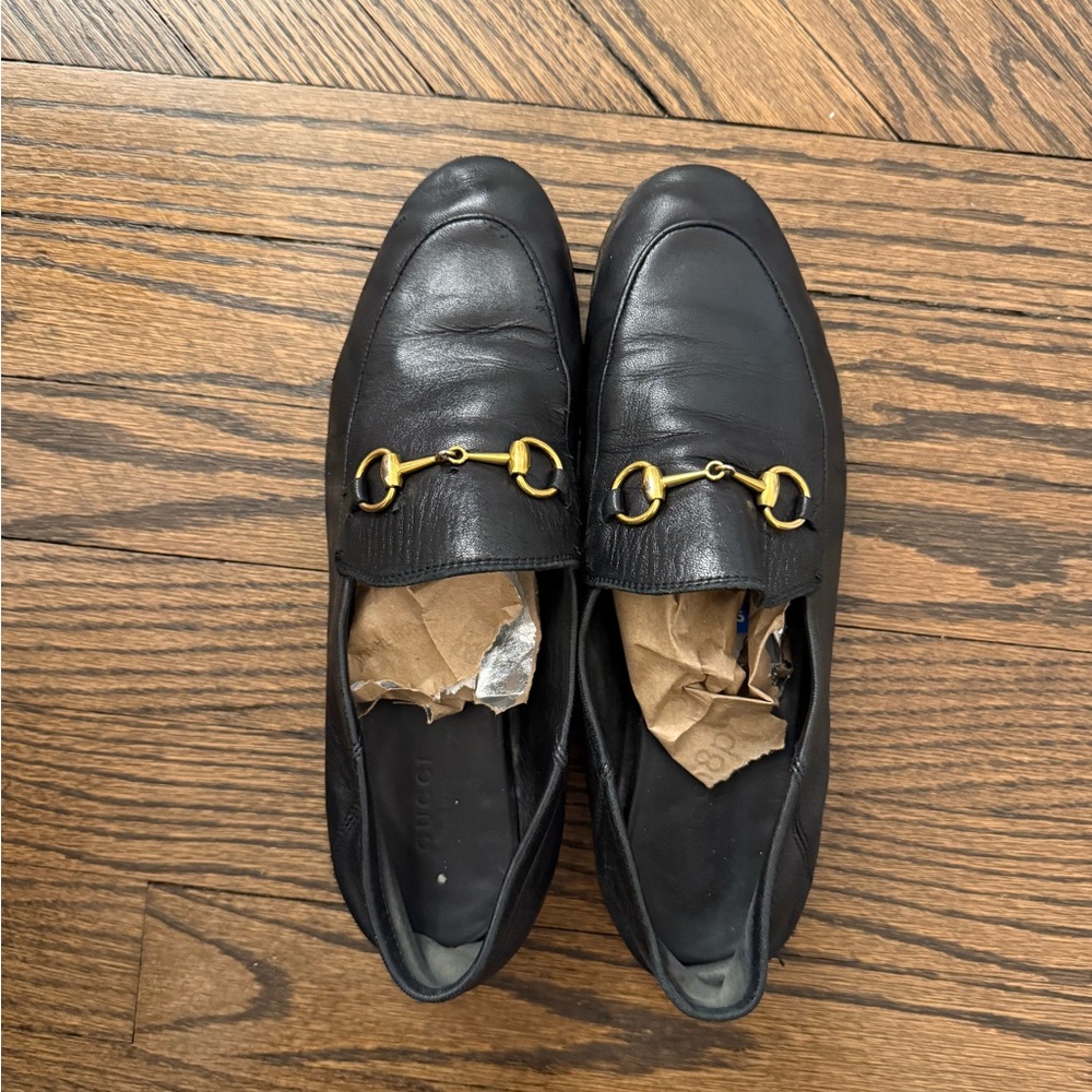 Gucci Black Loafers with Gold Accents
